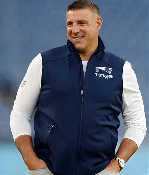 Mike Vrabel Patriots Navy Vest Look